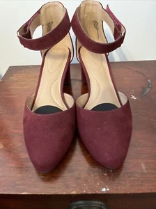 Lane Bryant Block Heels W/Ankle Strap Sz 8W Burgundy - Picture 1 of 8