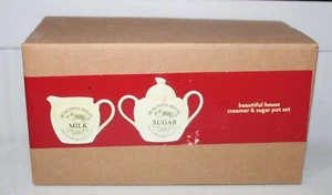 Beautiful House Milk/Creamer & Sugar Pot Set *NEW* Beige - Pure & Simple Living - Picture 1 of 2