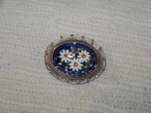 VTG ITALIAN MICRO MURANO MILLEFIORE GLASS MOSAIC PIN/BROOCH SILVERTONE FILIGRE - Bild 1 von 2