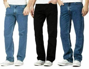 Men's Denim Jeans Straight Leg Regular Casual Pants Plain Denim Jeans UK 30"-50" - Picture 1 of 4