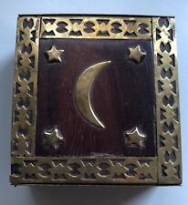 Vintage Mystical Wooden Trinket Box With Moon & Stars Brass Inlay