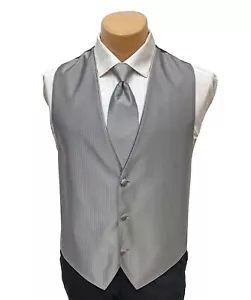 Men's Dark Silver Grey Tuxedo Vest & Long Tie Wedding Groom Prom Medium M - Picture 1 of 5