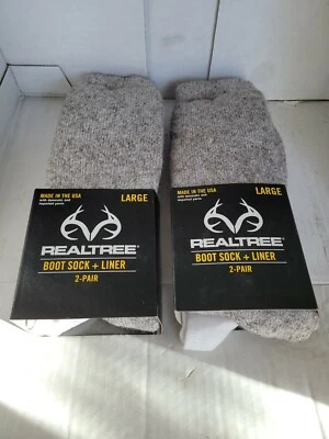 REAL TREE WOOL THERMAL CUSHIONED BOOT SOCKS & MOISTURE REPEL LINER NEW.  2 PKGS - Image 1 of 4