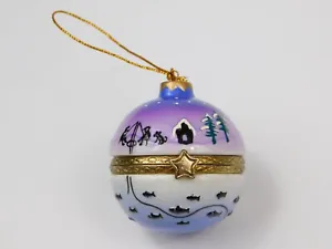 Round Porcelain Surprise Box Trinket Box Ornament Ice Fishing Purple & White - Picture 1 of 5