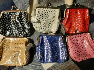 Mini portafoglio portamonete Kiss Lock Snap ragazza donna stelle borsa piccola scegli colore - Foto 1 di 8