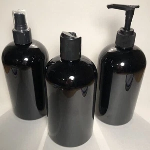 16 oz botellas redondas negras de plástico PET 24/410 libres de BPA Boston con tapas VENTA - Imagen 1 de 6