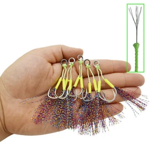 10Pair Double Assist Hooks Slow Fast Fall Jigs Fishing Hook Steel Wire Line - Picture 1 of 9