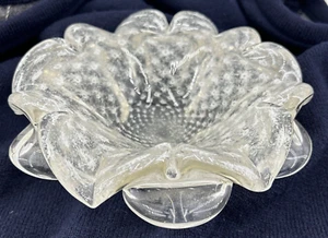 Murano Glass Bowl White Italy Flurry Bullicante Snowflake 8" Vintage - Picture 1 of 7