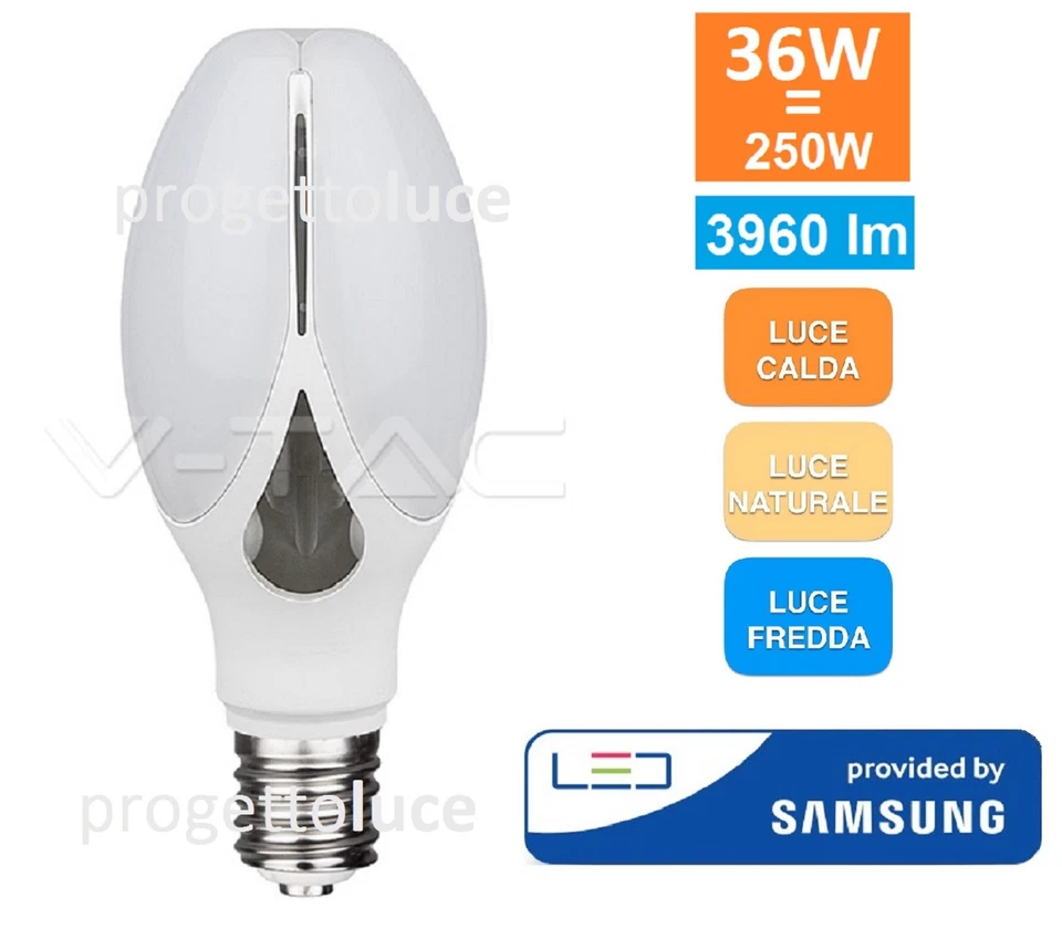 V-TAC LAMPADA ALTA POTENZA BULB OLIVE LED E27 36W PER LAMPIONI CHIP SAMSUNG  - Immagine 1 di 1