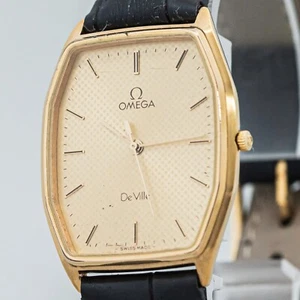 *Exc+5* Vintage OMEGA De Ville Cal.1417 Quartz Gold Dial Octagon 27mm Mens Watch - Picture 1 of 15