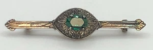 Spilla da bar stile art deco vintage verde strass tono argento - Foto 1 di 5