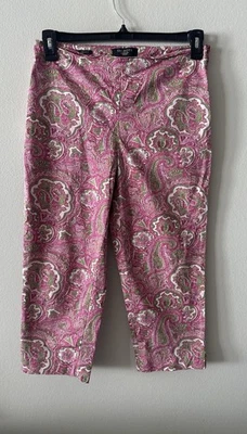 Pantalones Capri Talbots Paisley Mujer 8 Pequeños Rosa Verde Floral Cremallera Lateral Foto 1 de 4
