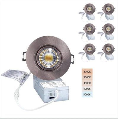 Canless Recessed Gimbal Downlight Rotatable Square 3” Spotlight 5CCT 8W Dims 6ct - Image 1 of 4