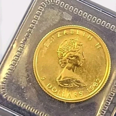 1982 $5.00 1/10 унций. Канадский кленовый лист золото BU/MS запечатанный OGP .999 чистого золота - Изображение 1 из 2