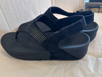 Sandalias de tanga FitFlop Rokkit azules con estrás y gamuza para mujer talla US 11 Foto 1 de 4