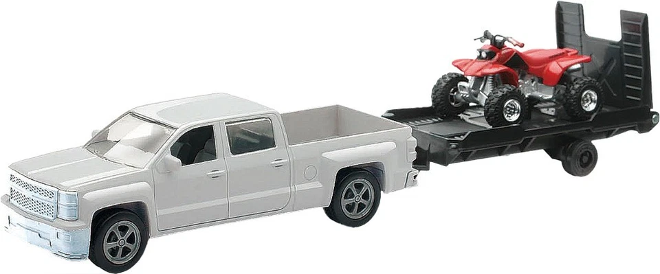 NEW-RAY REPLICA 1:43 TRUCK/TRAILER/ATV CHEVY WHITE/ATV RED - Image 1 of 1