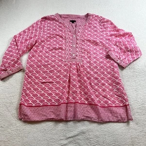 Talbots Sheer Cotton Pullover Floral Tunic Top Women Medium Ballon Sleeve V Neck - Picture 1 of 9