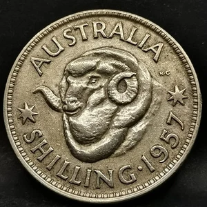 1 SCHILLING 1957 SILBER 500‰ ELISABETH II SCHAF AUSTRALIEN / AUSTRALIA - Bild 1 von 2