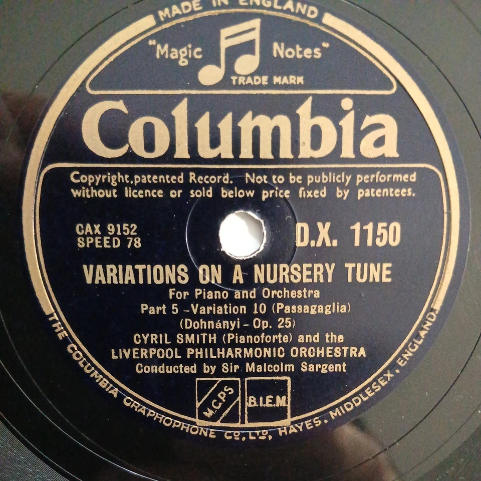 CYRIL SMITH PIANO "Variations on a Nursery Tune"  COLUMBIA D.X. 1150 - Image 1 of 2