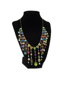 VTG Michal Negrin 90s Y2K Colorful Rhinestone Beaded Floral Statement Necklace - Picture 1 of 8