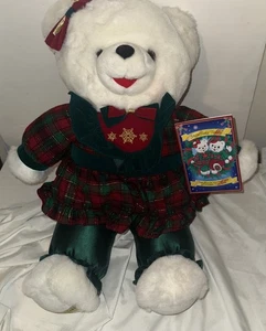 Oso de peluche Walmart copo de nieve niña de peluche 1996 oso blanco con traje rojo y verde - Imagen 1 de 5