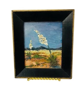 MCM AMERICAN SOUTHWEST LANDSCAPE YUCCA PLANTS BLOOMING OIL FIBERBOARD MINIATURE - Picture 1 of 5