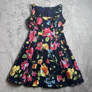 Lauren Ralph Lauren Dress Womens Size 8 Navy Blue Floral Sleeveless Midi Lined - Picture 1 of 14