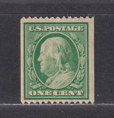 United States Scott 385 MH 1910 1¢ Green Perf 12 Horz Coil S/L Wmk SCV $50 - Image 1 of 2