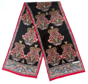 Vintage Oscar de la Renta Black Silk Scarf Paisley Pink Blue Red Gold 52" x 11" - Picture 1 of 3