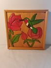 Signed 1990 Hummingbird Bird Carved Real Wood flowers Plaque Wall Hanging 