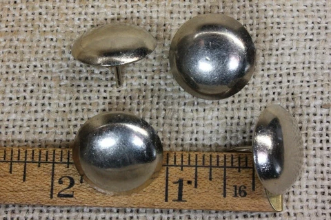 4 old Nickel on Solid BRASS TACKS 7/8” round head vintage 1957 furniture feet Cover