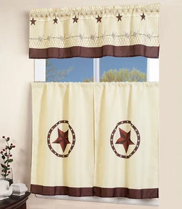  3 Pcs Western Texas  Star Kitchen/Cafe Curtain With Swag and Tier Curtain Set - Picture 1 of 3