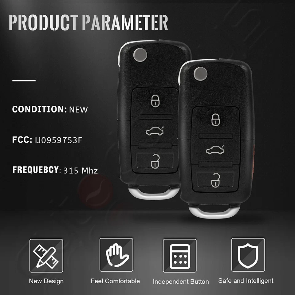 2 дистанционных автомобильных брелока для Volkswagen Beetle Passat 1998 1999 2000 2001 4 кнопки - Изображение 1 из 4