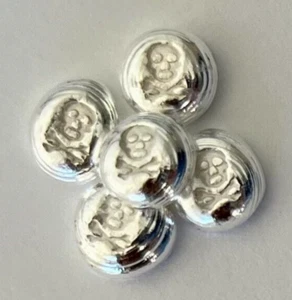 FIVE - 1 gram SILVER bars .999 Pirate Skull Bones hand poured bar YOU GET ALL 5 - Picture 1 of 5