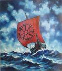 Original Viking Longship Oil painting Vegvisir painting Viking ship Wall Art