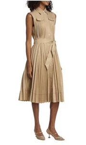 Elie Tahari The Alexa Kurzarm Plissee Shirt Kleid Beige Größe M Medium - Bild 1 von 16