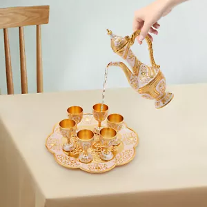 Vintage Coffee Teapot Tea Tray & 6 PCS Cups Tabletop for Wine Cabinet Decor NEW - Picture 1 of 19