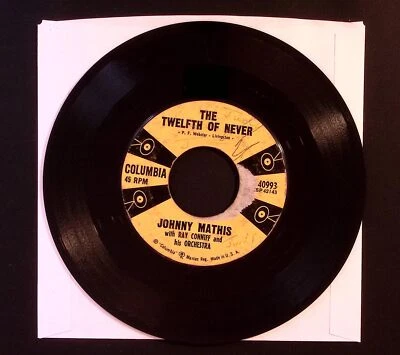 JOHNNY MATHIS CHANGES ARE/THE TWELFTH OF NEVER/COLUMBIA RECORD VINYL 45 VG 34-5 - Image 1 of 2
