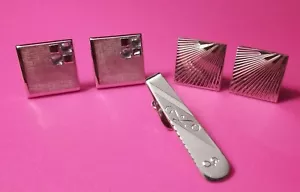 DE COLECCIÓN ART DECO GEMELOS DE ESTERLINA SWANK Y BARRA DE CORBATA MARCADOS G + TONO PLATEADO 2DO JUEGO - Imagen 1 de 8
