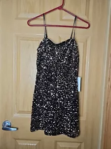 NWT Crystal Sky Black Velvet Sequined Mini Dress Prom Homecoming Nightclub - Picture 1 of 5