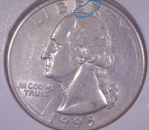 1995 P Washington Error Quarter Coin with Die Crack Obverse Cover