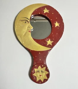 Vintage 1990er - Himmlischer Mond & Sterne Holz Hand Wandspiegel - 11,75" lang - Bild 1 von 7