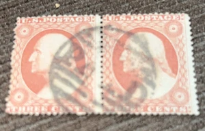 1857-61 USA # 26a, 3c Washington, Type III Briefmarke, gebrauchtes Paar  - Bild 1 von 2