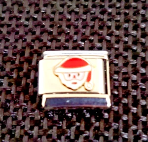 SANTA CLAUS FACE Italian Uberry Charm Link Stainless Steel Enamel 9mm - Picture 1 of 3