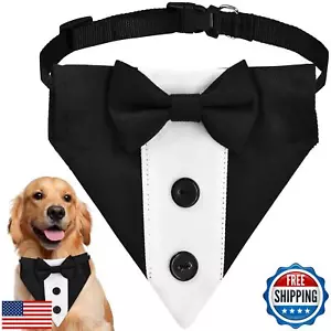 Formal Dog Bandana with Adjustable Collar - Suit Style Bow Tie and Button Des - Picture 1 of 5