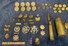 VINTAGE MILITARY LOT MEDALS RIBBONS BADGES PINS BUTTONS SHELLS BUCKLE