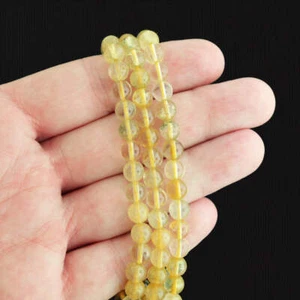 Round Natural Rutilated Quartz Beads 6mm - Yellow with Gold - 1 Full Strand - Picture 1 of 1