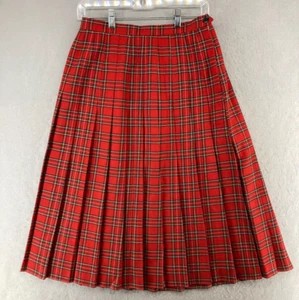 Michele Womens Skirt 12 Red Plaid Pleated Midi School - Picture 1 of 8