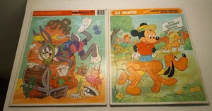 2x Puzzles - Walt Disney Tray Frame Puzzle Mickey Pluto & Bugs Bunny - Picture 1 of 11
