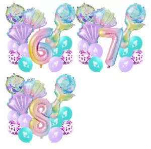 Mermaid Balloons Birthday Party Decorations for Girls Ages 6, 7 & 8, 16 Pieces - Picture 1 of 4